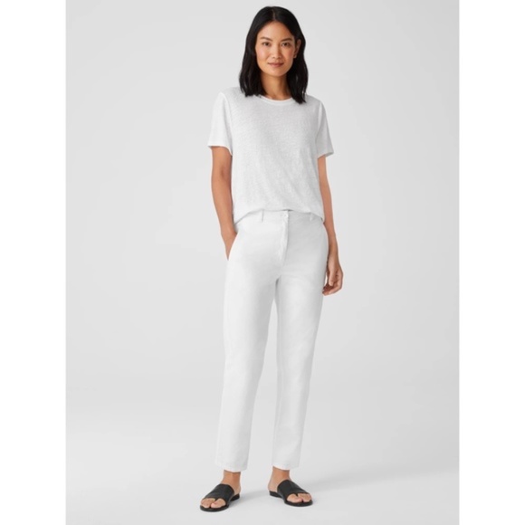NWT New Eileen Fisher White Ankle Length Cotton Hemp Tapered Pants Size 2